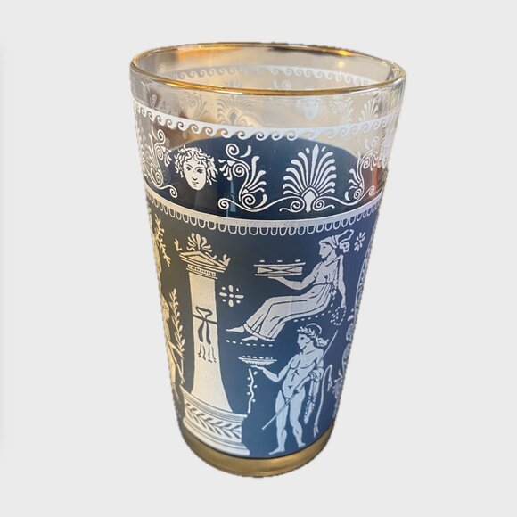 Jeanette Jasperware Corinthian Blue Set of 3 Tumblers 12oz Gilt Rim 22k Vintage - Picture 7 of 7